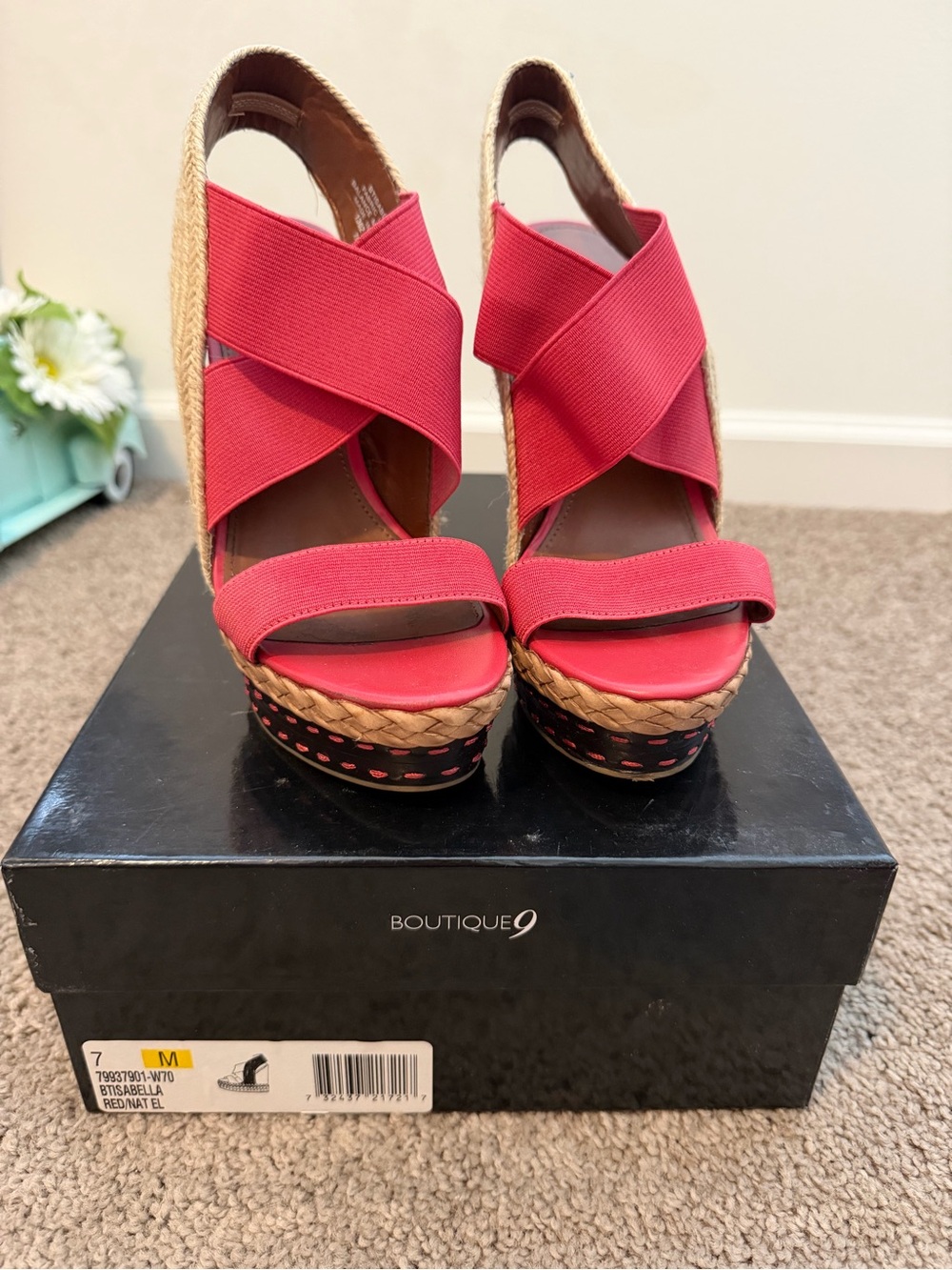 Boutique 9 Red Espadrille Wedge Sandals